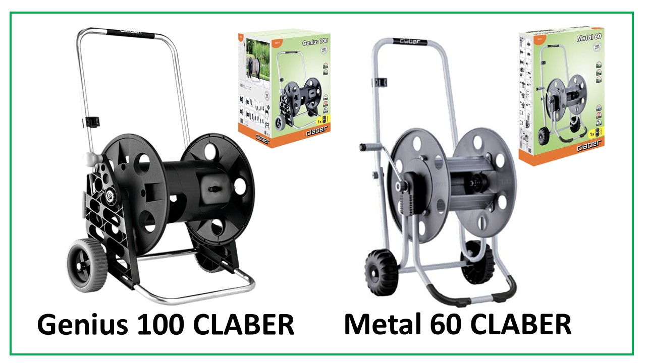 Wózki na wąż ogrodowy CLABER - modele Genius 100 i Metal 60