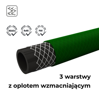 3-warstwowy wąż ze wzmocnieniem w oplocie Idro Green 3/4'" 50m FITT