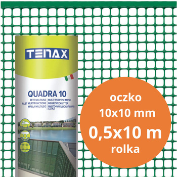 Siatka ochronna ogrodzeniowa plastikowa Quadra 10 0,5x10m oczko 10x10mm zielona TENAX