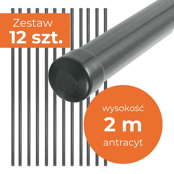 Słupek ogrodzeniowy metalowy 200cm antracyt - zestaw 12 szt.