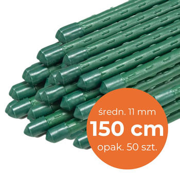 Tyczka ogrodowa metalowa wys. 150 cm, śred. 11 mm, powlekana PE, zielona  - 50 szt.