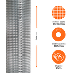 Siatka zgrzewana ocynkowana 0,5x25m, oczko 19x19mm, drut 1,05mm