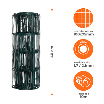 Siatka ogrodzeniowa zgrzewana powlekana PVC 0,4x10m zielona oczko 100x75mm