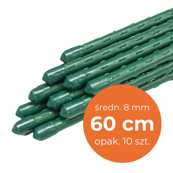 Tyczka ogrodowa metalowa wys. 60 cm, śred. 8 mm, powlekana PE, zielona - 10 szt.