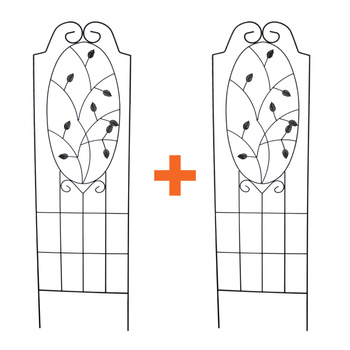 Podpora ogrodowa kratka metalowa do roślin LIŚCIE 152x45,5cm czarna - zestaw 2 szt.