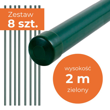Słupek ogrodzeniowy metalowy 200cm zielony - zestaw 8 szt.