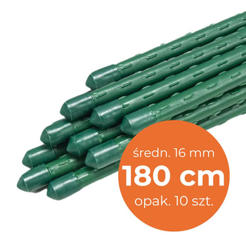 Tyczka ogrodowa metalowa wys. 180 cm, śred. 16 mm, powlekana PE, zielona - 10 szt.
