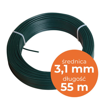 Drut naciągowy do siatki ogrodzeniowej powlekany PVC 3,1mm /55 m zielony