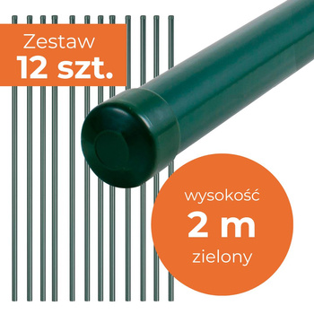 Słupek ogrodzeniowy metalowy 200cm zielony - zestaw 12 szt.