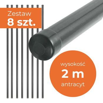 Słupek ogrodzeniowy metalowy 200cm antracyt - zestaw 8 szt.