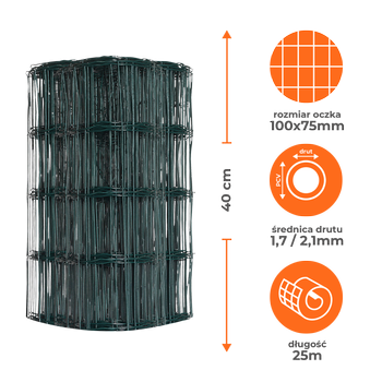 Siatka ogrodzeniowa zgrzewana powlekana PVC 0,4x25m zielona oczko 100x75mm