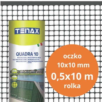 Siatka ochronna ogrodzeniowa plastikowa Quadra 10 0,5x10m oczko 10x10mm grafitowa TENAX