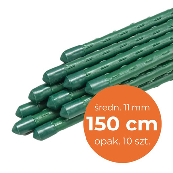 Tyczka ogrodowa metalowa wys. 150 cm, śred. 11 mm, powlekana PE, zielona  - 10 szt.