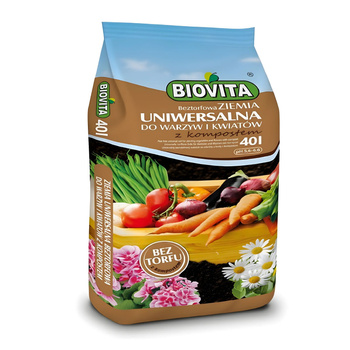 Beztorfowa ziemia uniwersalna do warzyw i kwiatów z kompostem 40l BIOVITA