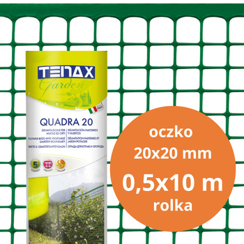 Siatka ochronna ogrodzeniowa plastikowa Quadra 20 0,5x10m oczko 20x20mm zielona TENAX