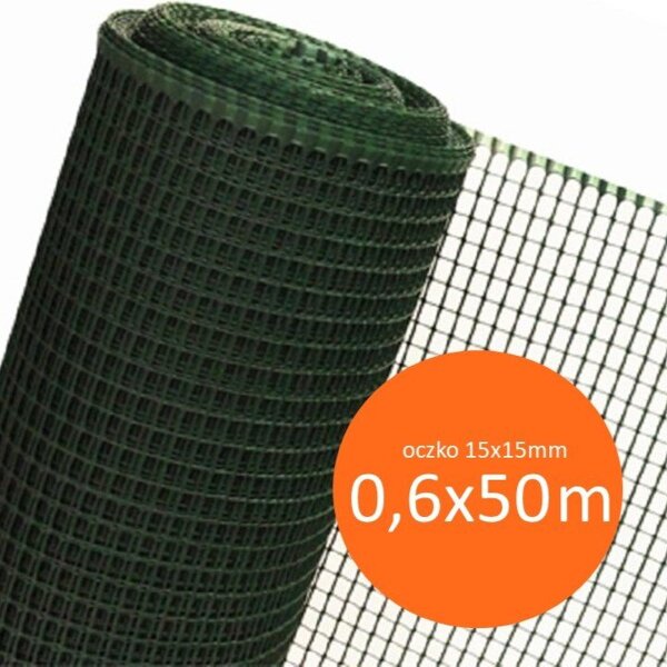 Siatka ochronna ogrodzeniowa plastikowa Kwadra Light 0,6x50m oczko 15x15mm zielona